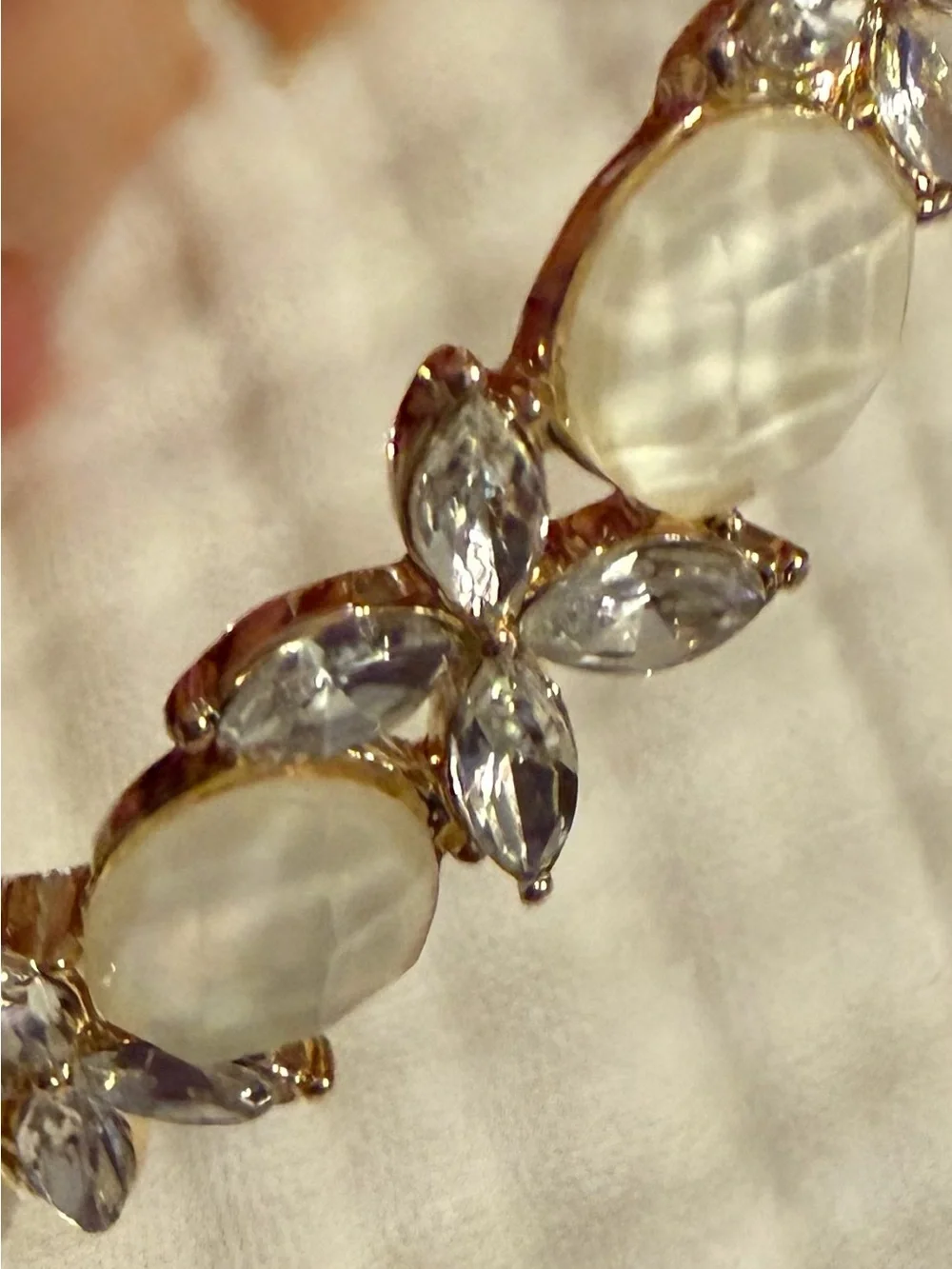 Anne Klein Gold Bracelet with Mother-of-Pearl Like Stones and Clear Crystals NWT